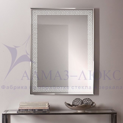 Зеркало АЛМАЗ-ЛЮКС 800*600 прям. с фацетом и песк. обр.