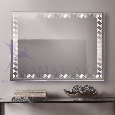 Зеркало АЛМАЗ-ЛЮКС 800*600 прям. с фацетом и песк. обр.